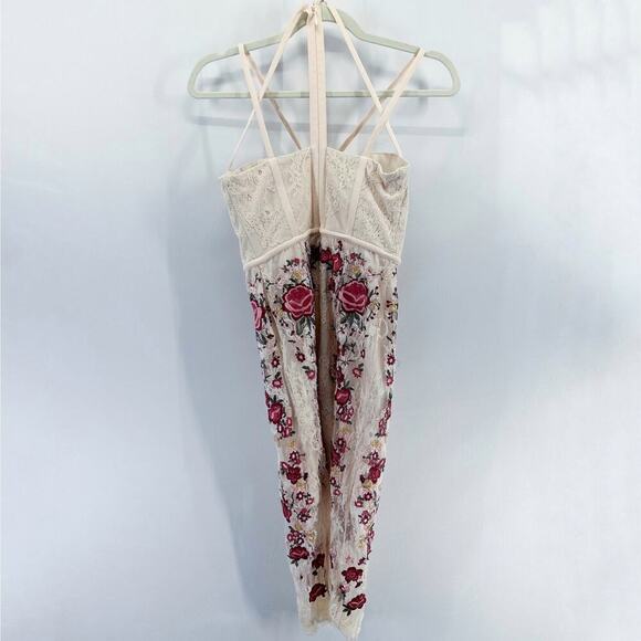 Bebe Corset Dress Embroidered Floral Lace Midi Bustier Size 4 - Picture 3 of 6